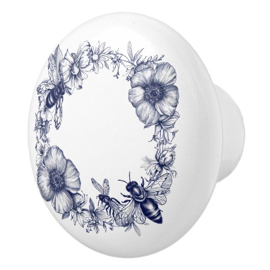 Bloemstuk met bijen krans keramische knop (Rechts)