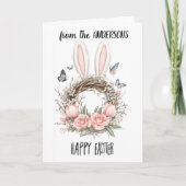 bloemstuk met konijnenoren feestdagen kaart (Voorkant)