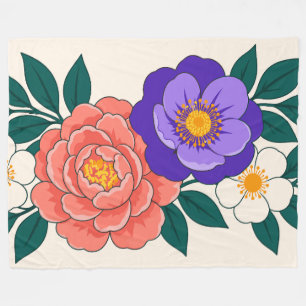 Bloemstuk met Paarse en Koraalrode Bloesems Fleece Deken