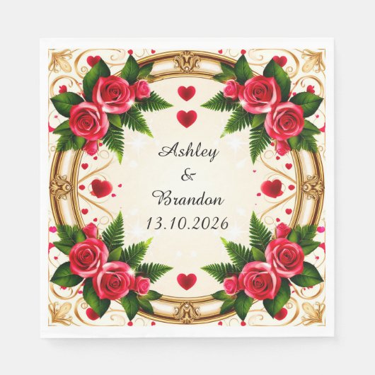 Bloemstuk met Roze Rozen Servet (Voorkant)
