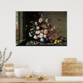 Bloemstuk met rozen en lelies Poster (Keuken)