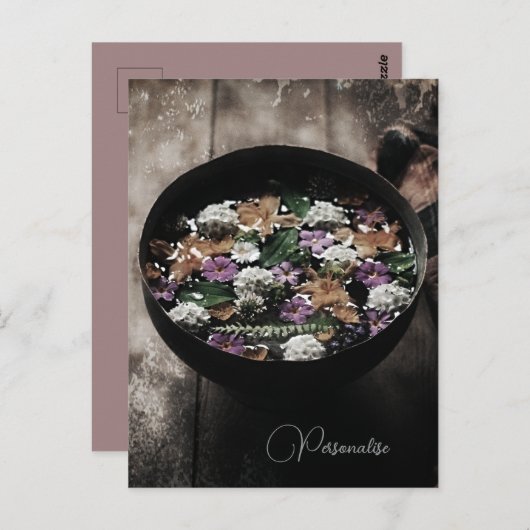 Bloemstuk met rustieke weidebloemen in waterschaal briefkaart (Voorkant / Achterkant)