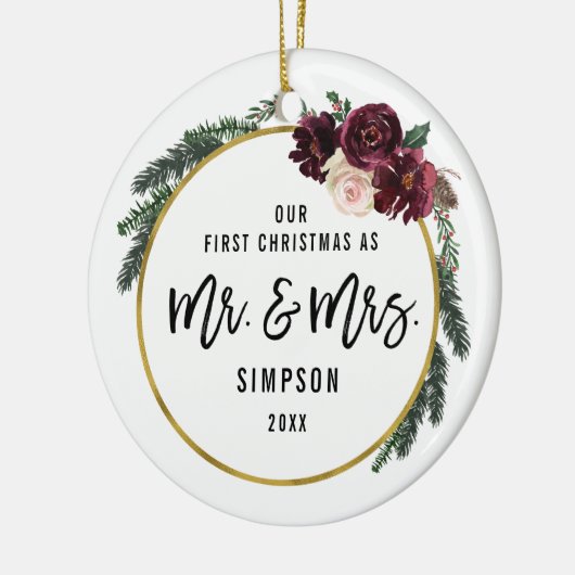 Bloemstuk Onze Eerste Kerstmis Als Meneer & Mevrou Keramisch Ornament (Links)