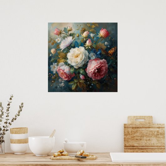 Bloemstuk overvloed poster (Keuken)