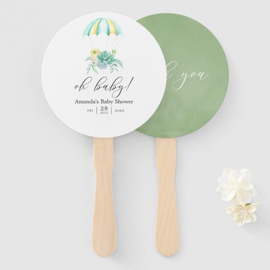 Bloemstuk parachute baby shower handwaaier (Voorkant en achterkant)
