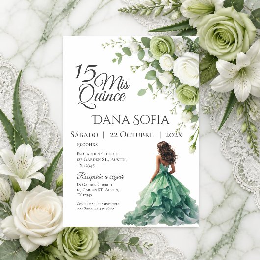 Bloemstuk Quincenera in het Spaans Kaart