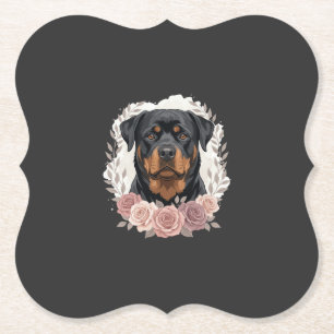 Bloemstuk Rottweiler Hond Portret Sublimatie Kartonnen Onderzetters