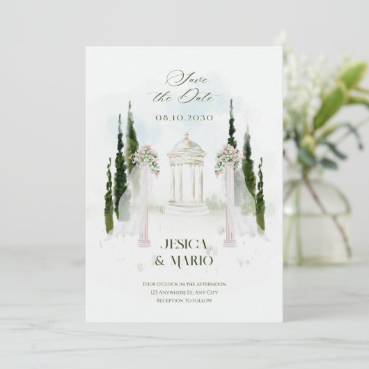 Bloemstuk trouwboog save the date (Staand voorkant)