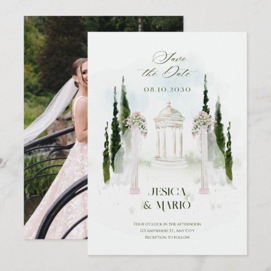 Bloemstuk trouwboog save the date (Voorkant / Achterkant)