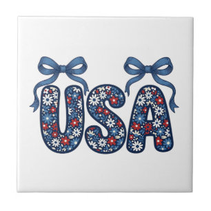 Bloemstuk USA Strik patriottisch vector ontwerp_1 Tegeltje