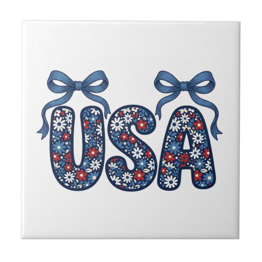 Bloemstuk USA Strik patriottisch vector ontwerp_1 Tegeltje (Voorkant)
