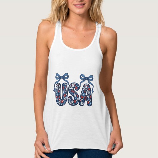 Bloemstuk USA Strik patriottisch vectorontwerp_1 Tanktop (Voorkant)