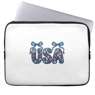 Bloemstuk USA Strik patriottische Vector ontwerp_1 Laptop Sleeve