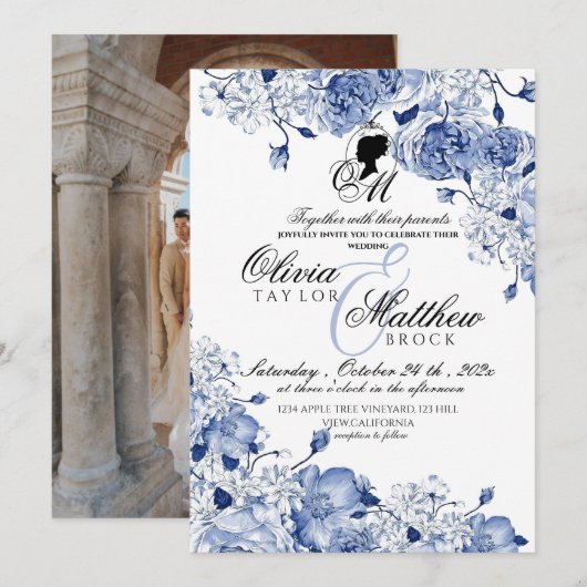 Bloemstuk voor tuinbruiloft Elegante blauwe roos f Kaart (Voorkant / Achterkant)