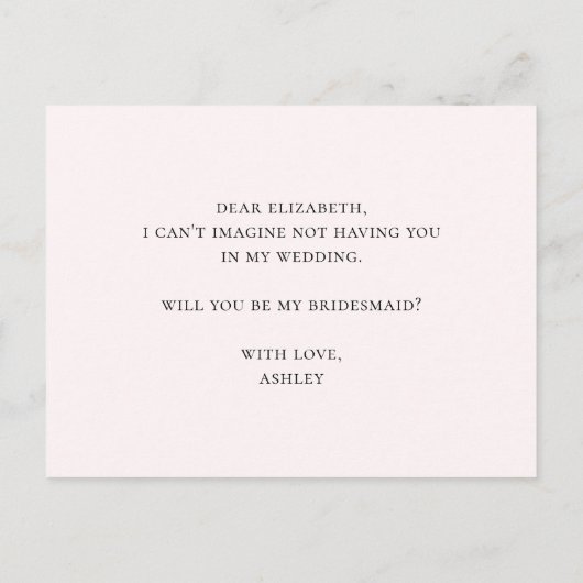 Bloemstuk Wil je mijn bruidsmeisje zijn. Roze bloe Uitnodiging Briefkaart (Achterkant)