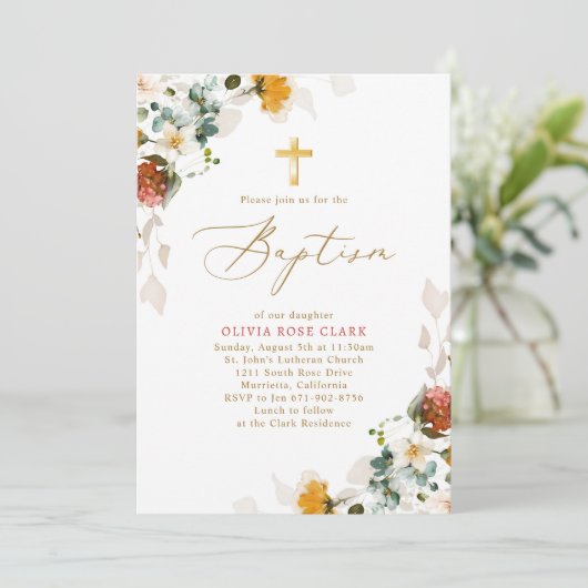 Bloemstukken wilde bloemen Doop  Kaart (Staand voorkant)