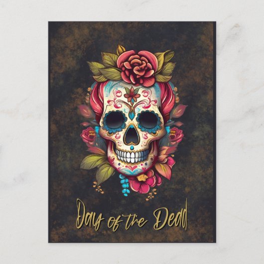 Bloemsuiker schedel Día de los Muertos Engels Briefkaart (Voorkant)