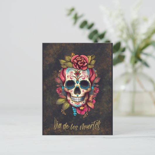 Bloemsuiker schedel Día de los Muertos Spaans Briefkaart (Staand voorkant)