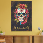 Bloemsuiker schedel Día de los Muertos Spaans Canvas Afdruk (Insitu (Woonkamer))
