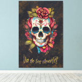 Bloemsuiker schedel Día de los Muertos Spaans Canvas Afdruk (Insitu (Houten vloer))