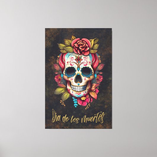 Bloemsuiker schedel Día de los Muertos Spaans Canvas Afdruk (Voorkant)