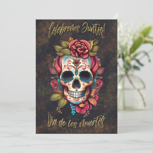 Bloemsuiker schedel Día de los Muertos Spaans Kaart (Staand voorkant)