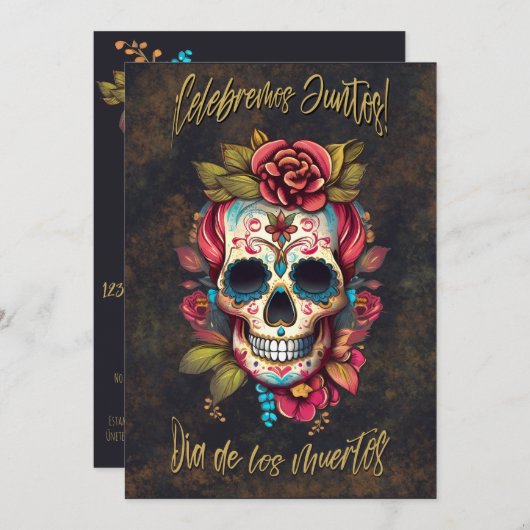 Bloemsuiker schedel Día de los Muertos Spaans Kaart (Voorkant / Achterkant)