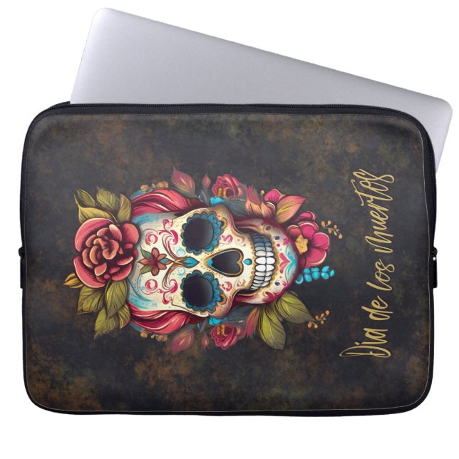 Bloemsuiker schedel Día de los Muertos Spaans Laptop Sleeve (Voorkant)