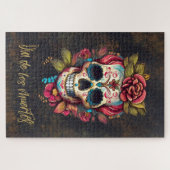 Bloemsuiker schedel Día de los Muertos Spaans Legpuzzel (Horizontaal)