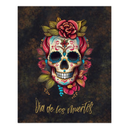 Bloemsuiker schedel Día de los Muertos Spaans Perfect Poster