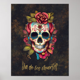 Bloemsuiker schedel Día de los Muertos Spaans Poster