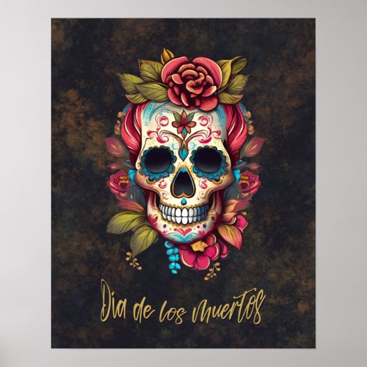 Bloemsuiker schedel Día de los Muertos Spaans Poster (Voorkant)