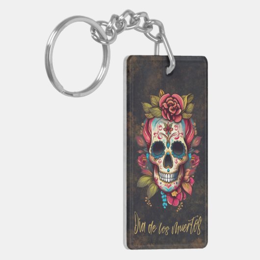 Bloemsuiker schedel Dia de los Muertos Spaans Sleutelhanger (Voorkant Links)