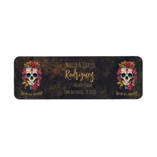 Bloemsuiker schedel Día de los Muertos Terug Etiket (Voorkant)