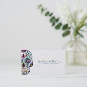 Bloemsuiker schedel met roze diamanten visitekaartje (Staand voorkant)