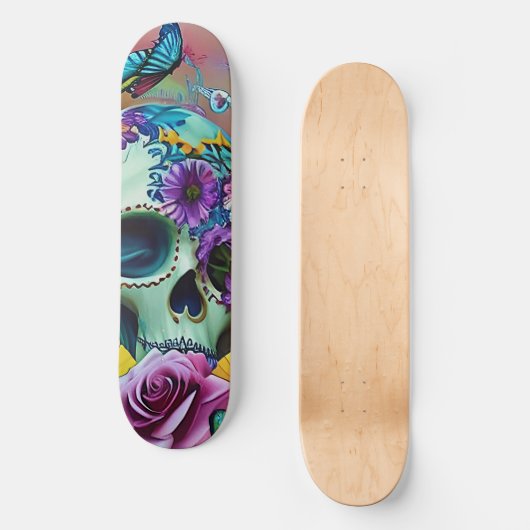 Bloemsuiker schedel Modern ontwerp Persoonlijk Skateboard (Voorkant)