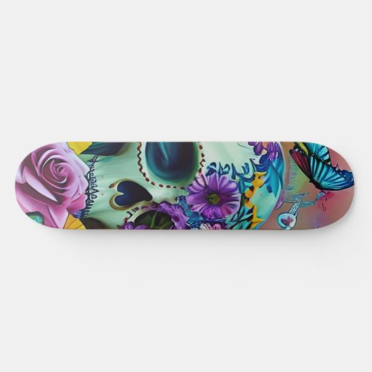 Bloemsuiker schedel Modern ontwerp Persoonlijk Skateboard (Horizontaal)