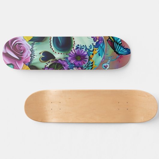 Bloemsuiker schedel Modern ontwerp Persoonlijk Skateboard (Horizontaal)