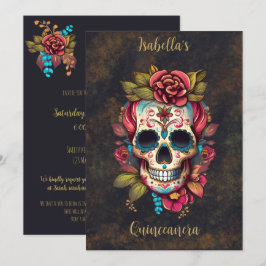 Bloemsuiker schedel Quinceanera Verjaardag Engels Kaart