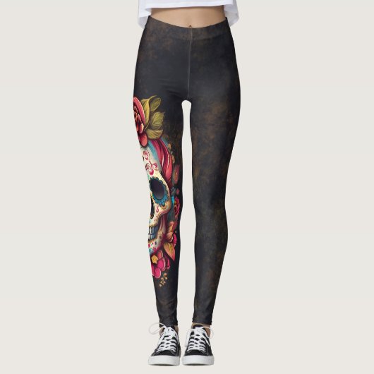 Bloemsuiker schedel Quinceanera Verjaardag Leggings (Voorkant)