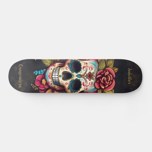 Bloemsuiker schedel Quinceanera Verjaardag Persoonlijk Skateboard (Horizontaal)
