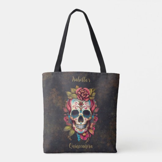 Bloemsuiker schedel Quinceanera Verjaardag Tote Bag (Achterkant)