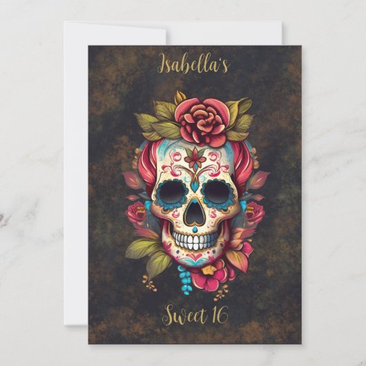 Bloemsuiker schedel zoet 16 Verjaardag Kaart (Voorkant)