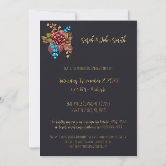 Bloemsuiker schedel zoet 16 Verjaardag Kaart (Achterkant)