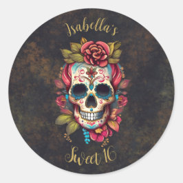 Bloemsuiker schedel zoet 16 Verjaardag Ronde Sticker