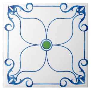 Bloemsymmetrie Mediterraan (groen) Tegeltje