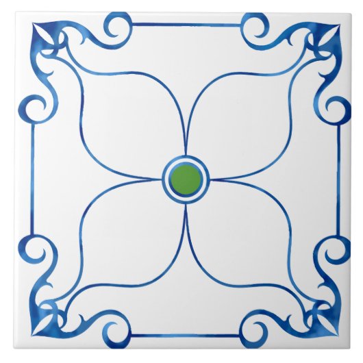 Bloemsymmetrie Mediterraan (groen) Tegeltje (Voorkant)