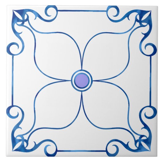 Bloemsymmetrie Mediterraan (Lila) Tegeltje (Voorkant)