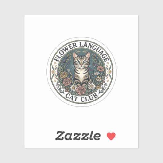 Bloemtaal Kat Kat Grafische Tee Kunst - Bloem L Sticker (Vel)