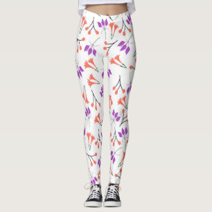 Bloemtakken met paarse en koraalbloesems leggings